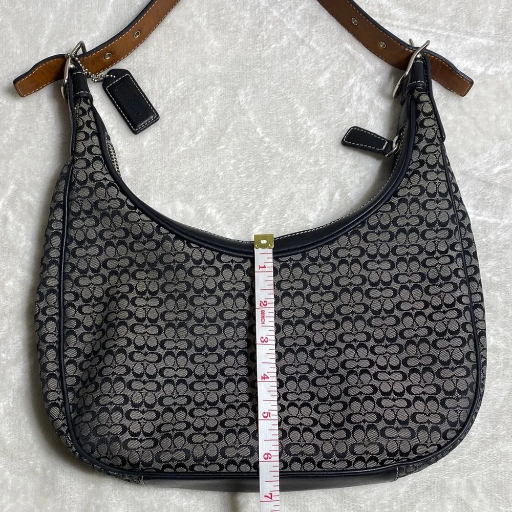 Coach Signature Jacquard Hobo in Black and Tan